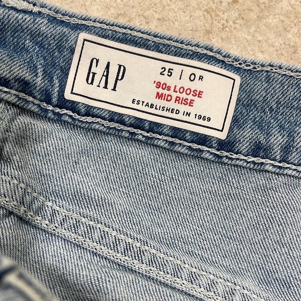 WOMENS GAP MID-RISE 90’s LOOSE FIT CARGO LIGHT BLUE FADED WASH JEANS SIZE 25 - Picture 9 of 13